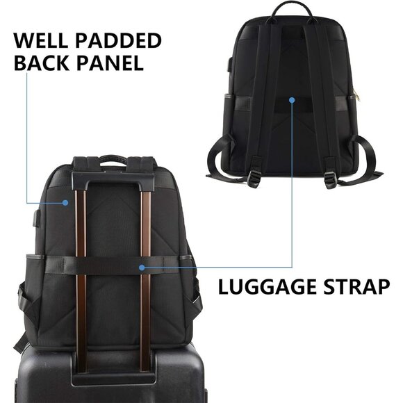 🆕 Women Black Laptop Casual Fashion School USB Charging Port Business Backpack - Picture 4 of 9